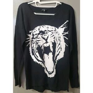 Express Womens Long Sleeve Top Tiger Print Pullover Sweater Size Medium